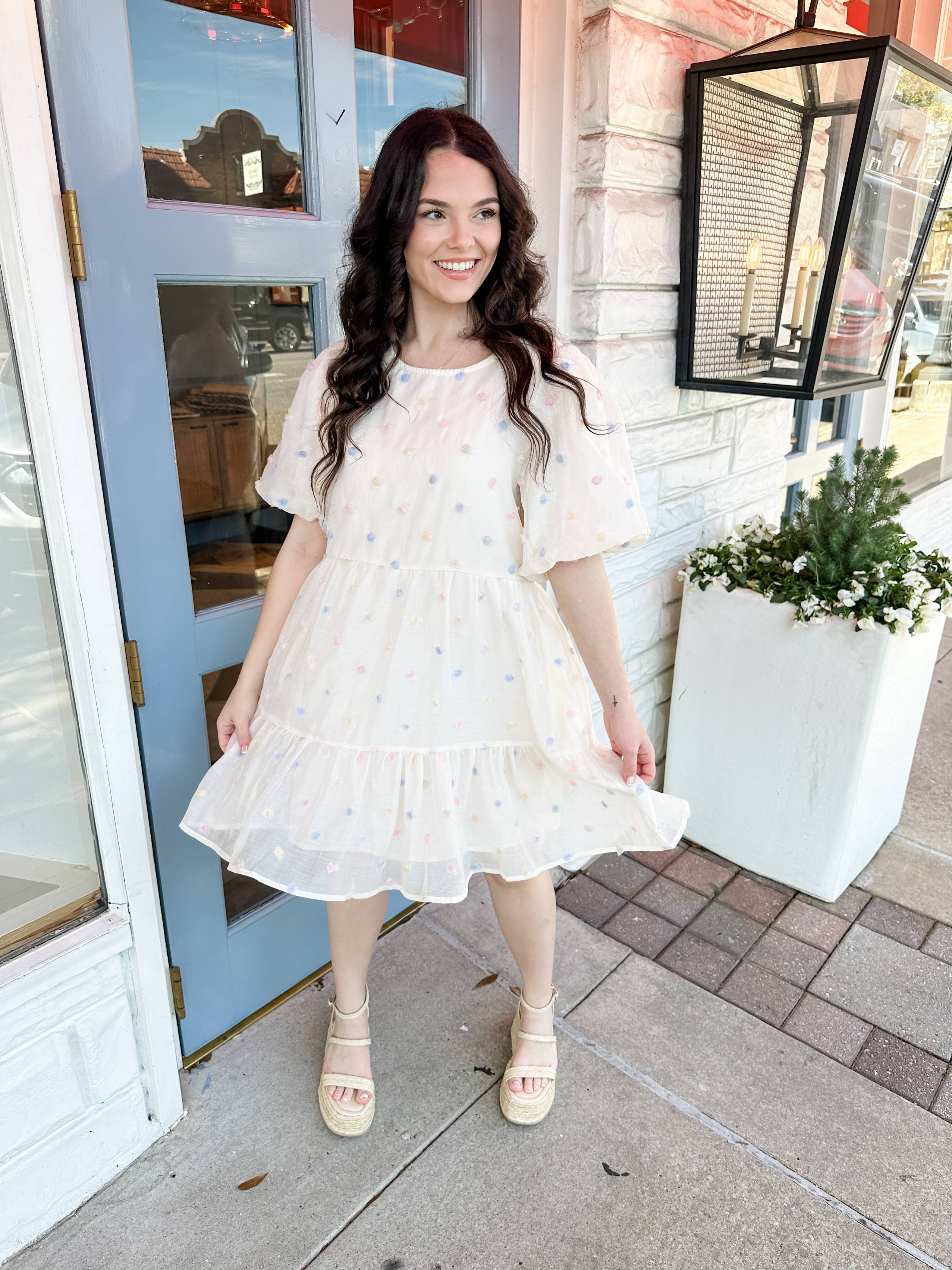 Pastel Embroidered Dots Dress